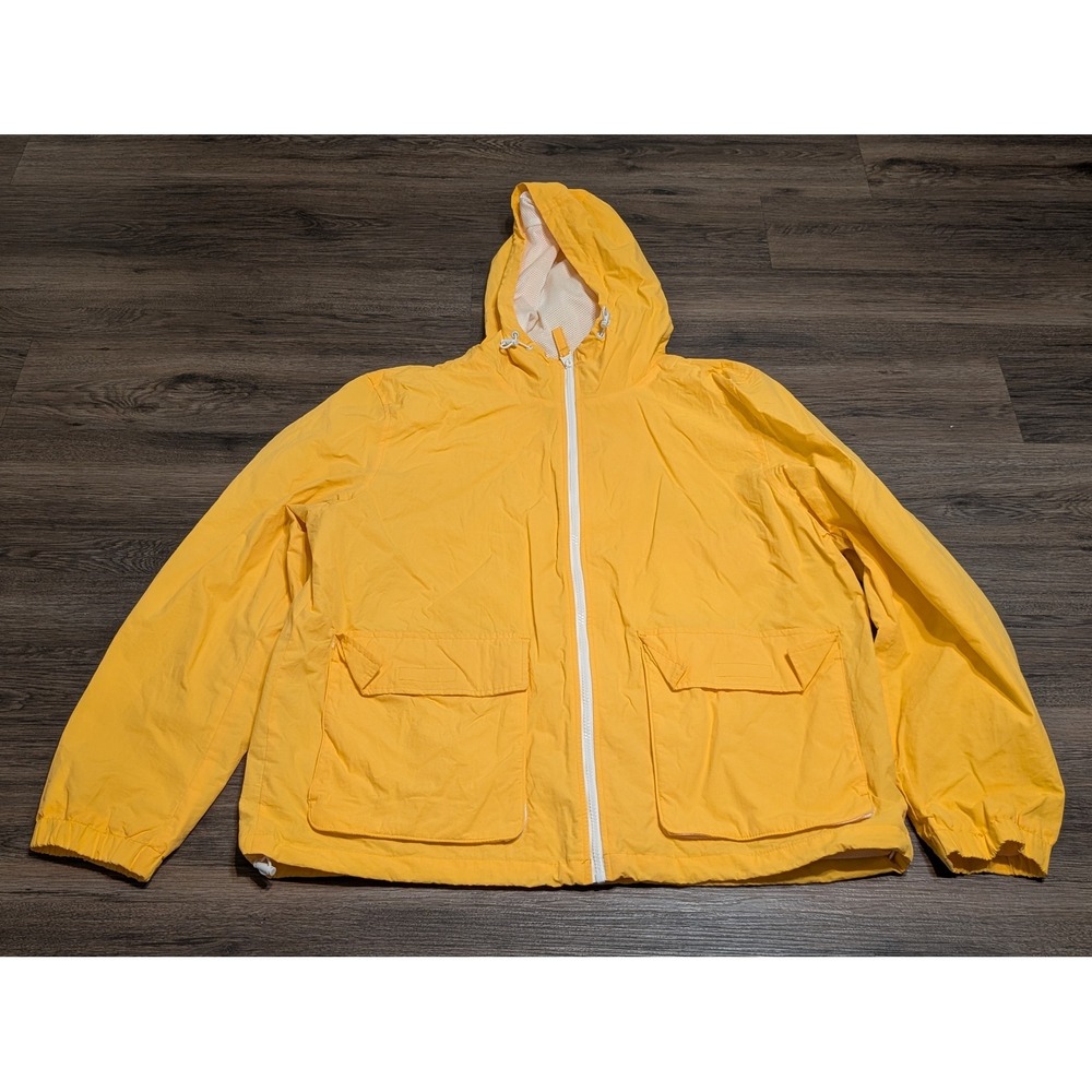 Levis Mens XL Yellow Hooded Windbreaker Jacket Full Zip Mesh Lined Utility